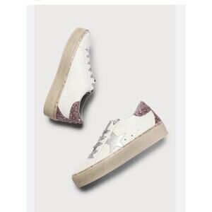 Shu Shop Reba Pink Glitter Sneakers Platform Silver Star Distressed Shoes Sz 8.5